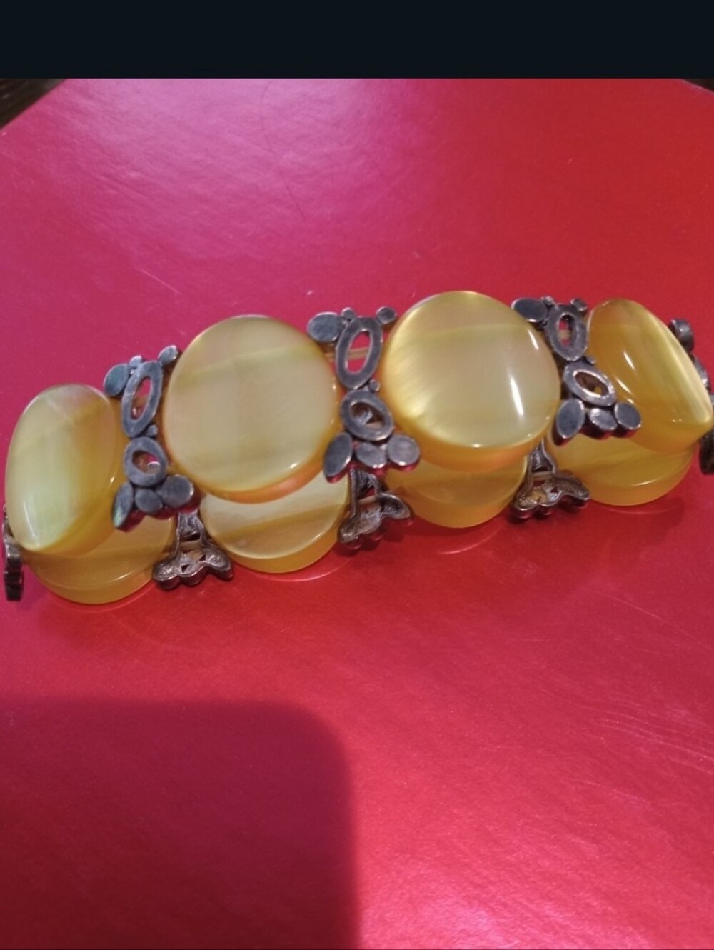 Yellow Beaded Stretch Bracelet with Metal Accents - Women Jewelry